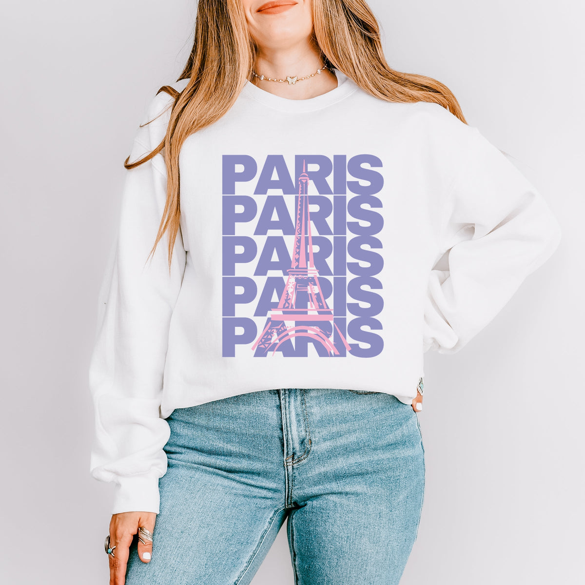 Paris Stacked Purple -  Women's Graphic Sweatshirt