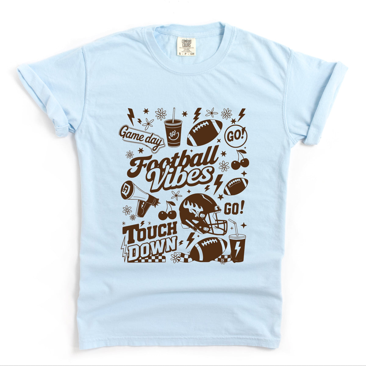 Football Vibes Touchdown Collage - Womens Garment Dyed Tee