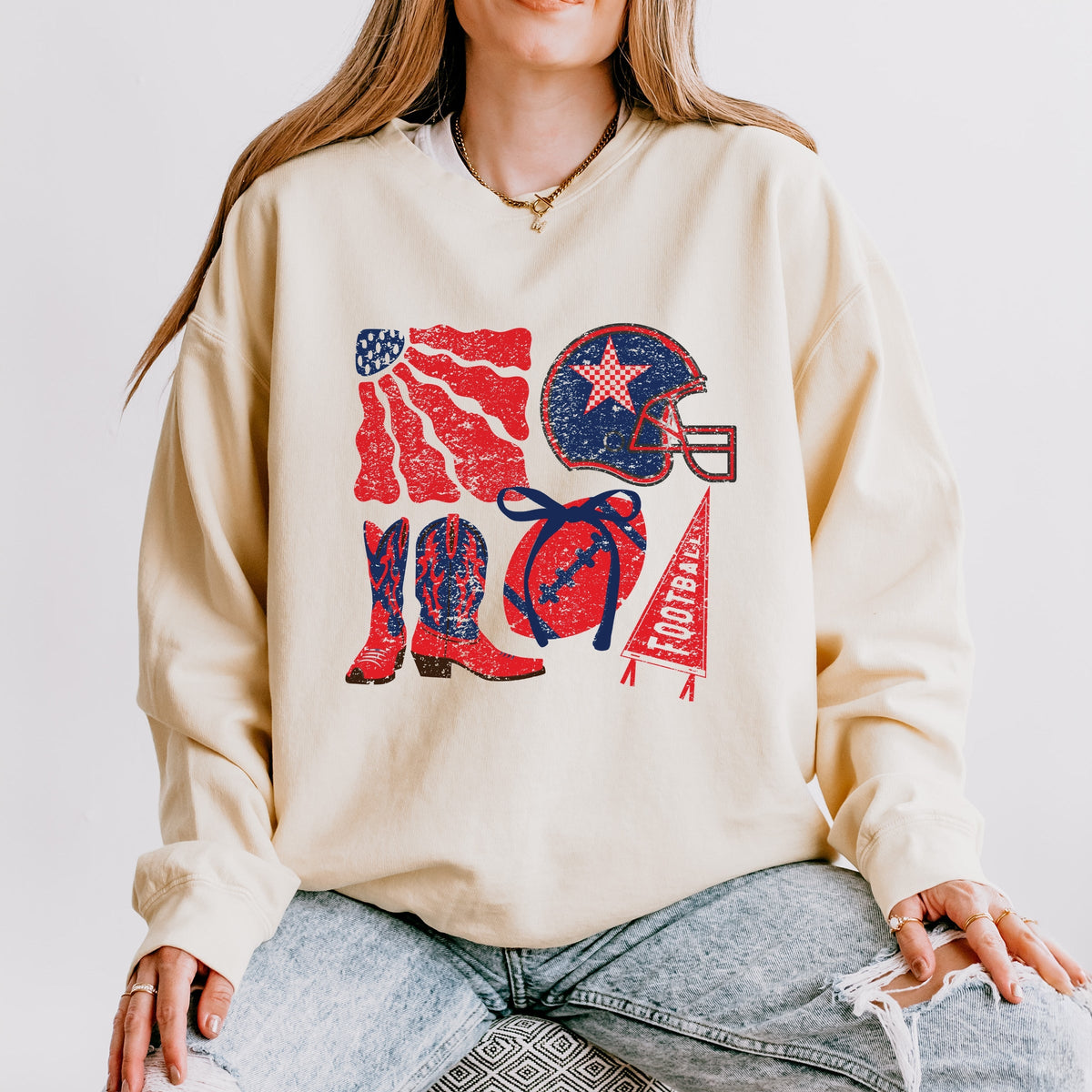 Football Flag Red and Blue - Womens Lightweight Garment Dyed Sweatshirt