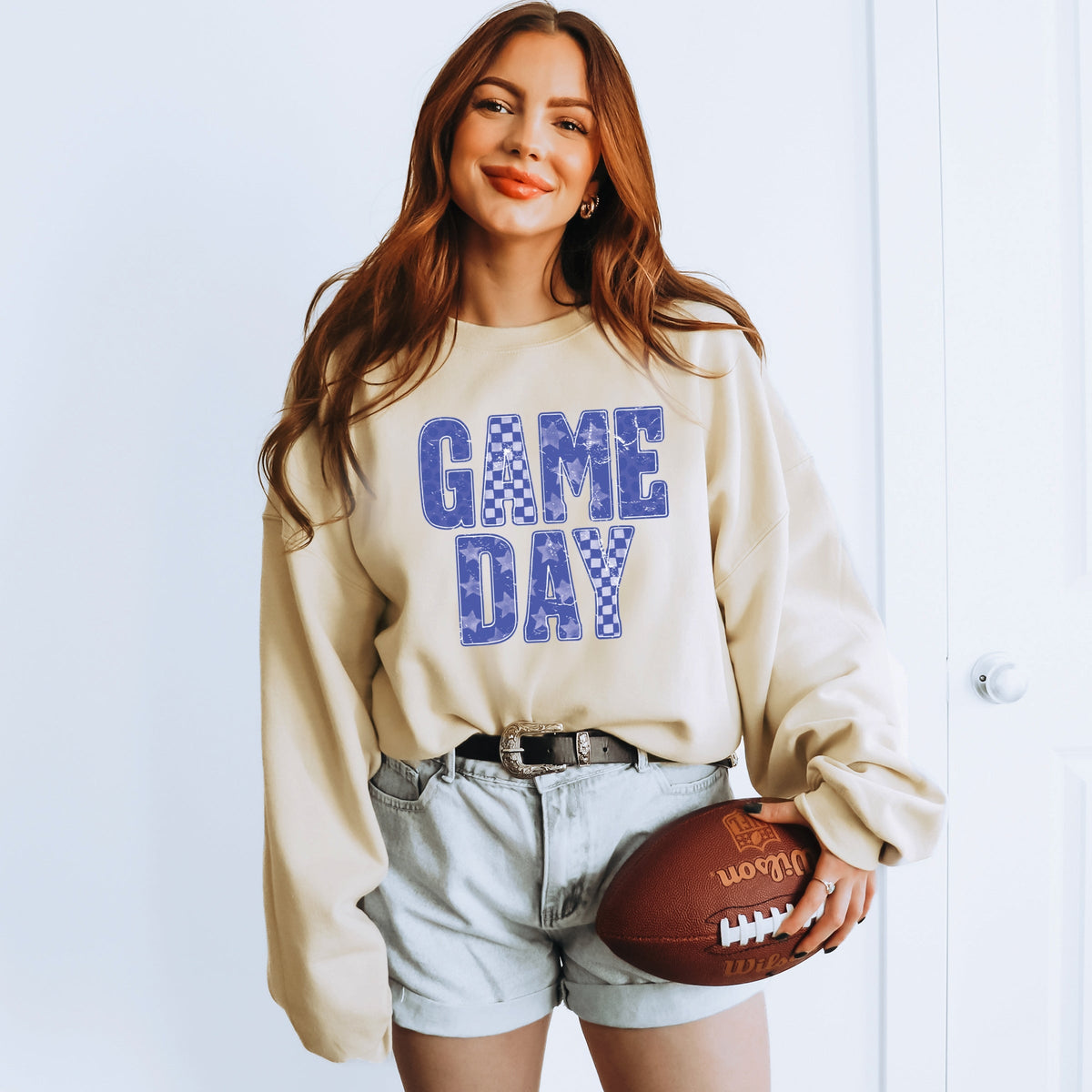 Game Day Blue Checkered -  Womens Sweatshirt