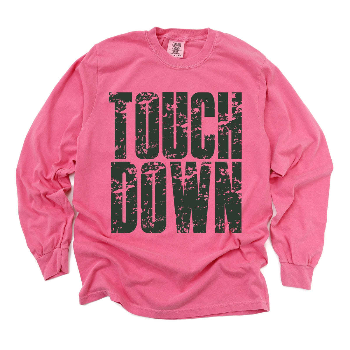 Touch Down Block Distressed - Women's Garment Dyed Long Sleeve Graphic T-Shirt