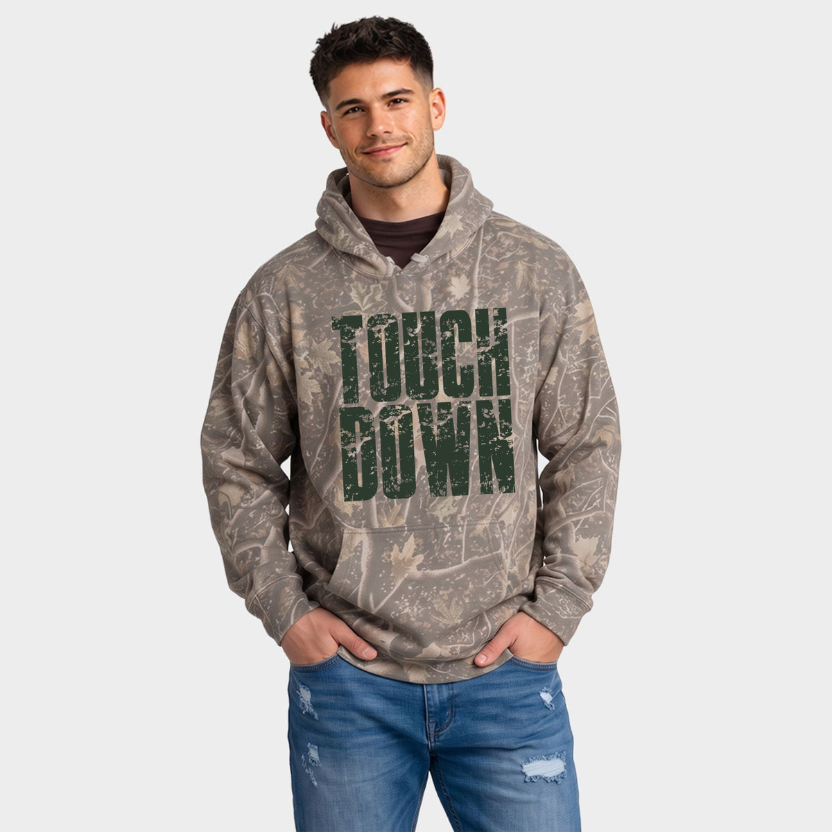 Touch Down Block Distressed - Men's Camo Hoodie