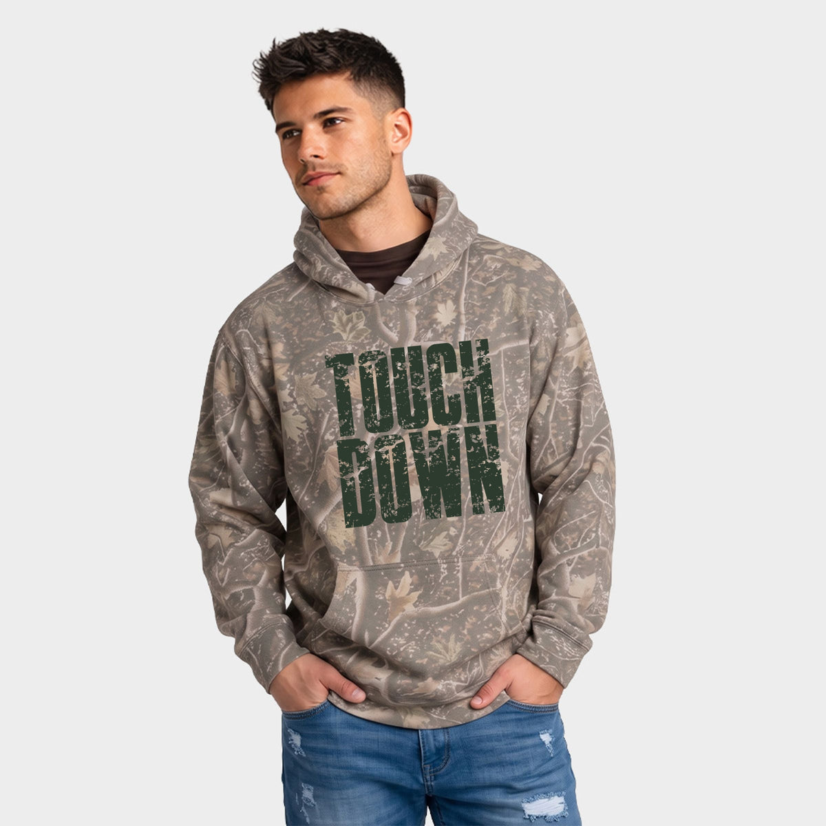 Touch Down Block Distressed - Men's Camo Hoodie