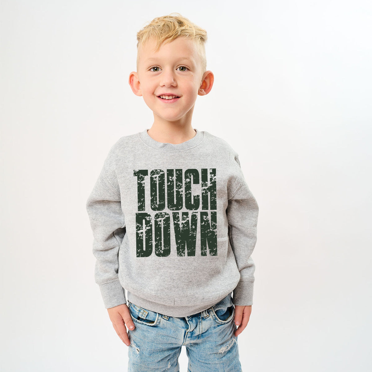 Touch Down Block Distressed - Youth Graphic Sweatshirt