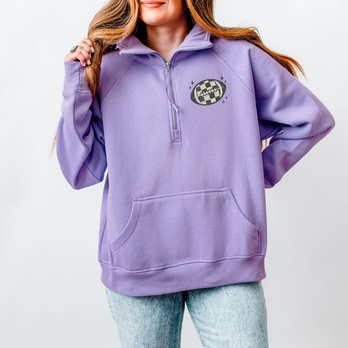 Football Sparkles Distressed - Women's Quarter Zip Fleece Graphic Sweatshirt
