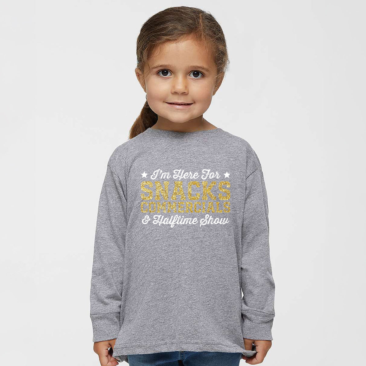 I'm Here For Snacks Commercials & Halftime Show Glitter - Toddler Long Sleeve Graphic Tee