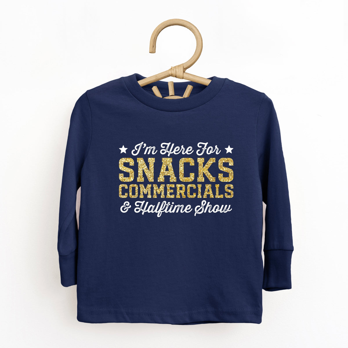 I'm Here For Snacks Commercials & Halftime Show Glitter - Toddler Long Sleeve Graphic Tee