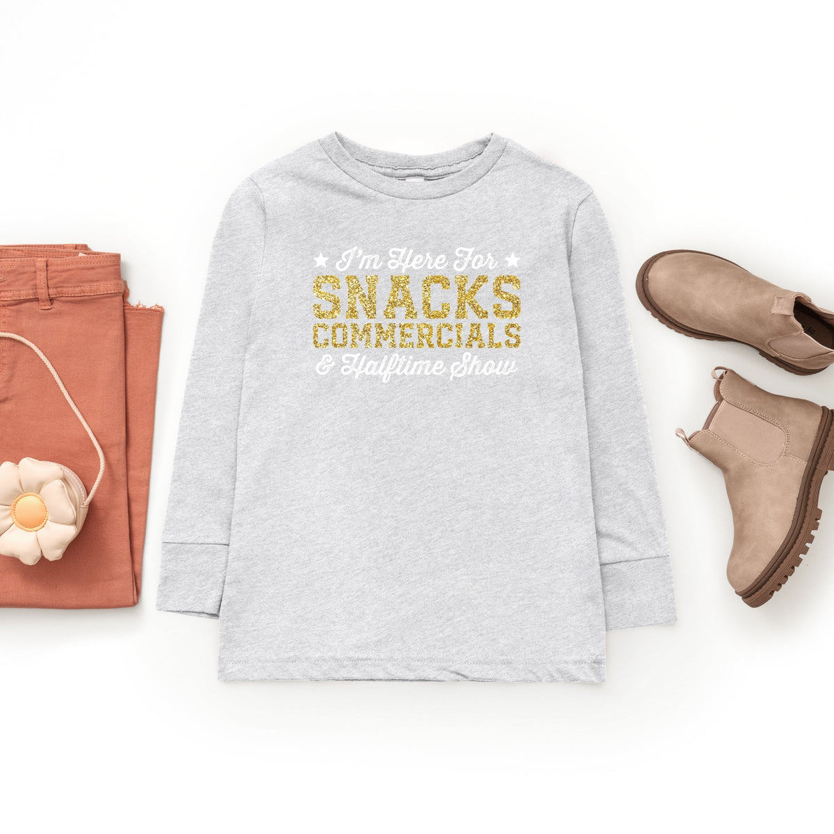 I'm Here For Snacks Commercials & Halftime Show Glitter - Youth Long Sleeve Graphic T-Shirt