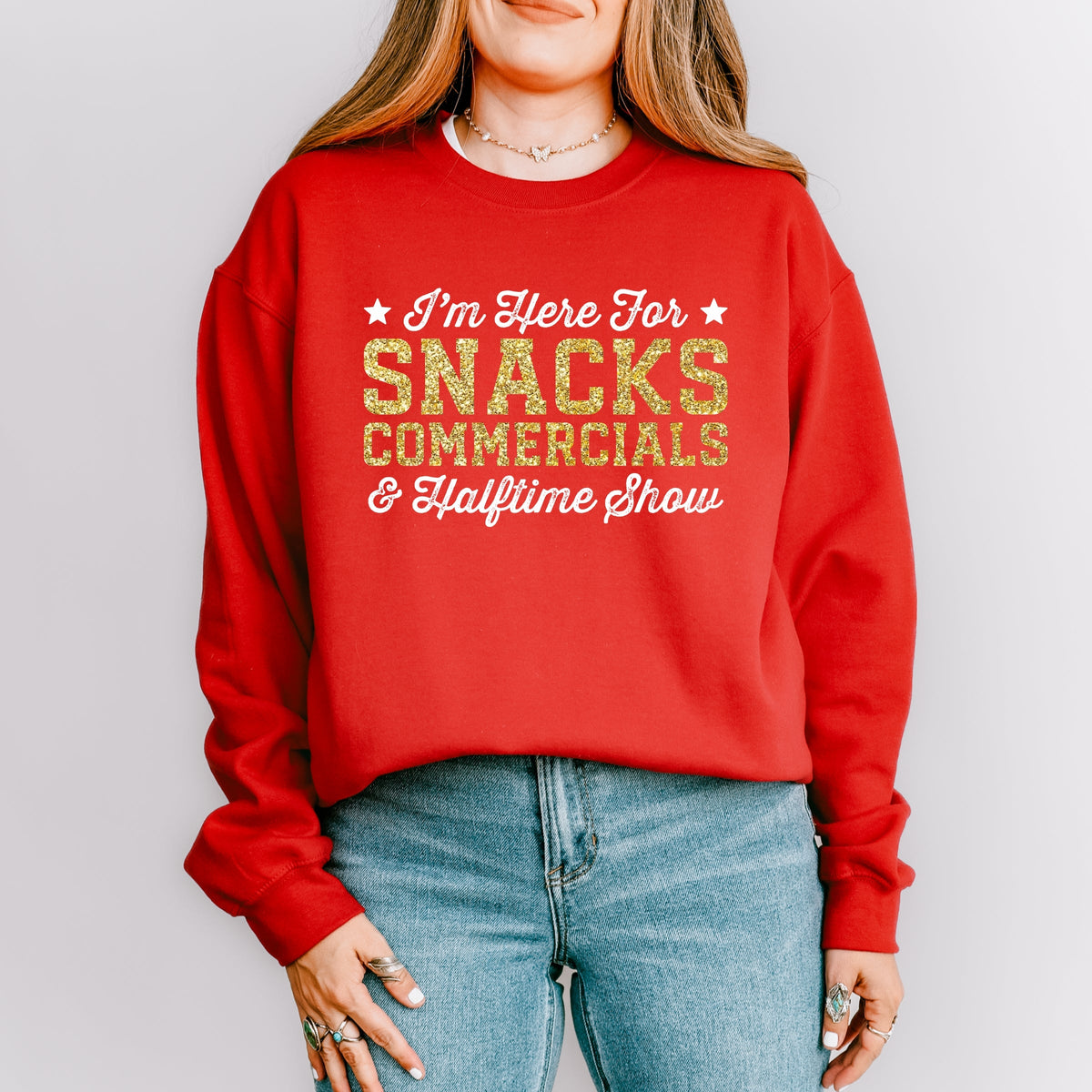 I'm Here For Snacks Commercials & Halftime Show Glitter -  Women's Graphic Sweatshirt