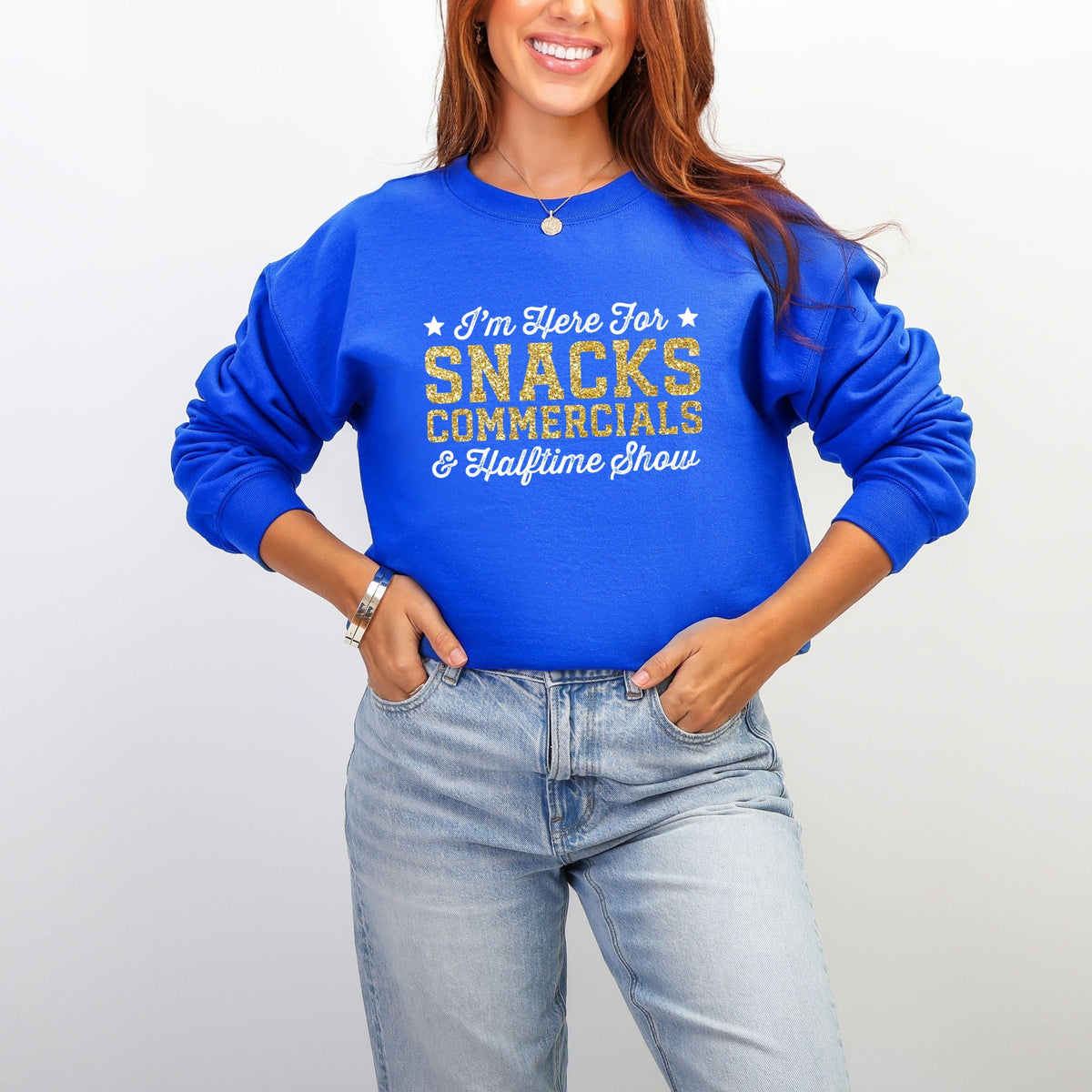 I'm Here For Snacks Commercials & Halftime Show Glitter -  Women's Graphic Sweatshirt
