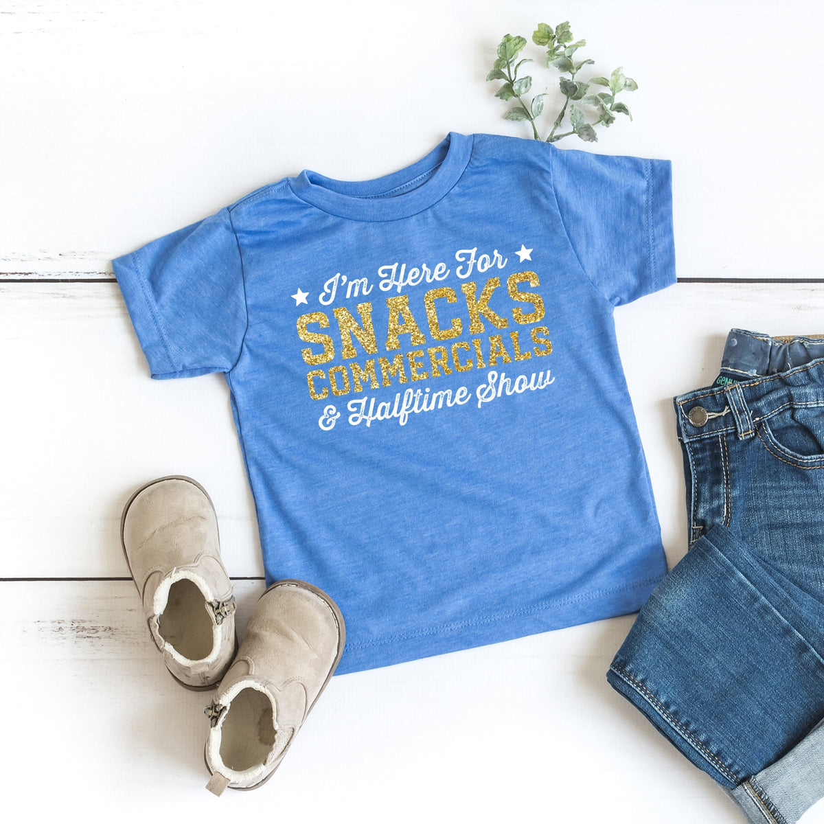 I'm Here For Snacks Commercials & Halftime Show Glitter - Toddler Short Sleeve Graphic T-Shirt