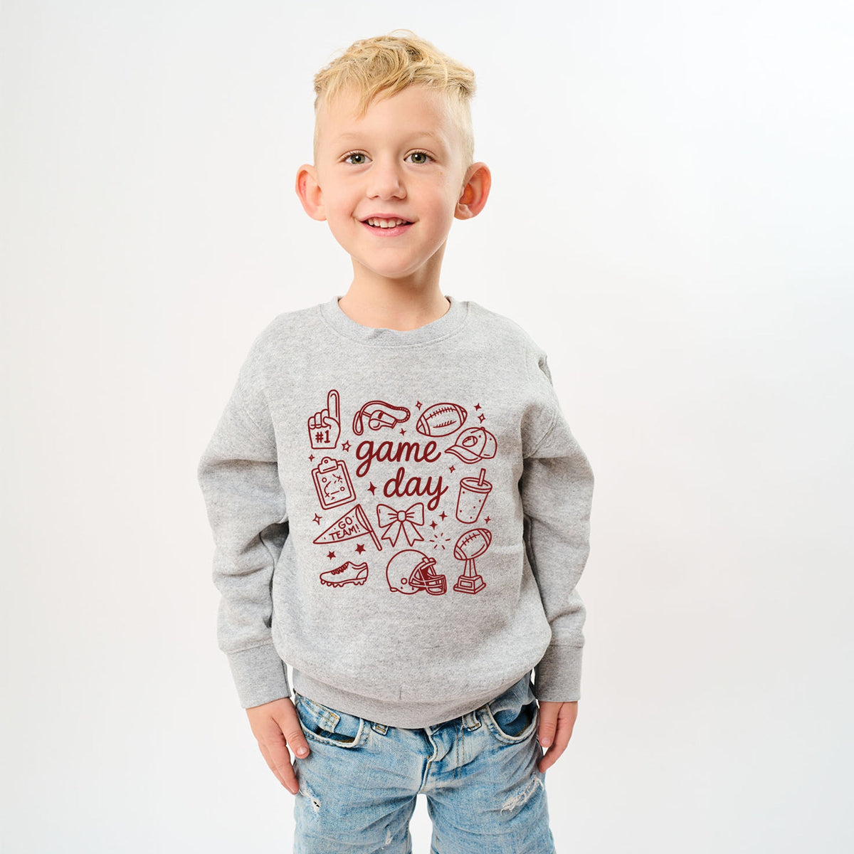 Game Day Football Sketched Collage - Youth Graphic Sweatshirt