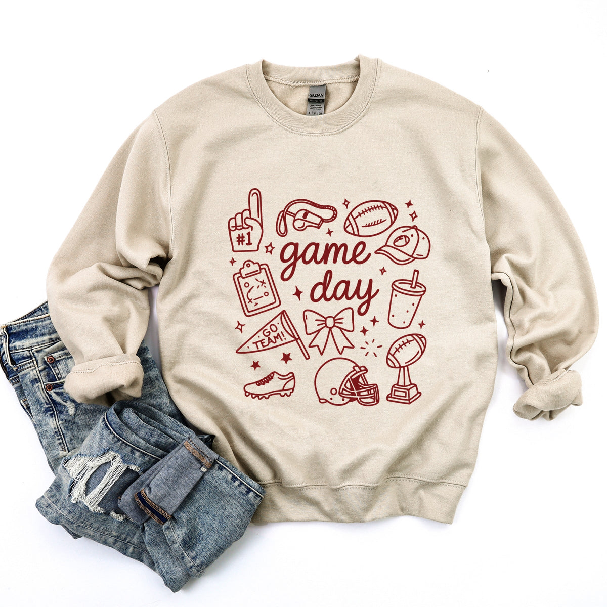 Game Day Football Sketched Collage - Women's Graphic Sweatshirt