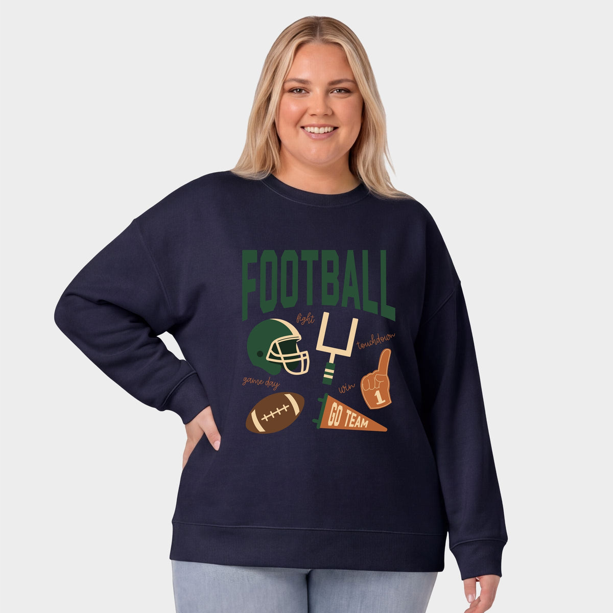 Football Green Icons -  Women's Plus Sized Graphic Sweatshirt