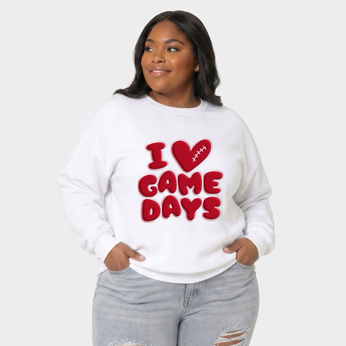 I Love Game Days Puff Print -  Women's Plus Sized Graphic Sweatshirt