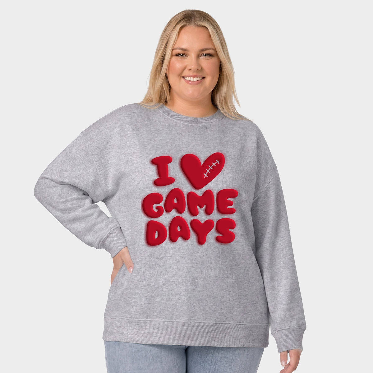 I Love Game Days Puff Print -  Women's Plus Sized Graphic Sweatshirt