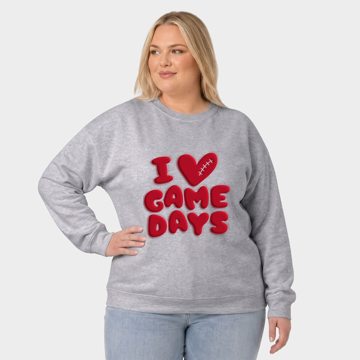 I Love Game Days Puff Print -  Women's Plus Sized Graphic Sweatshirt