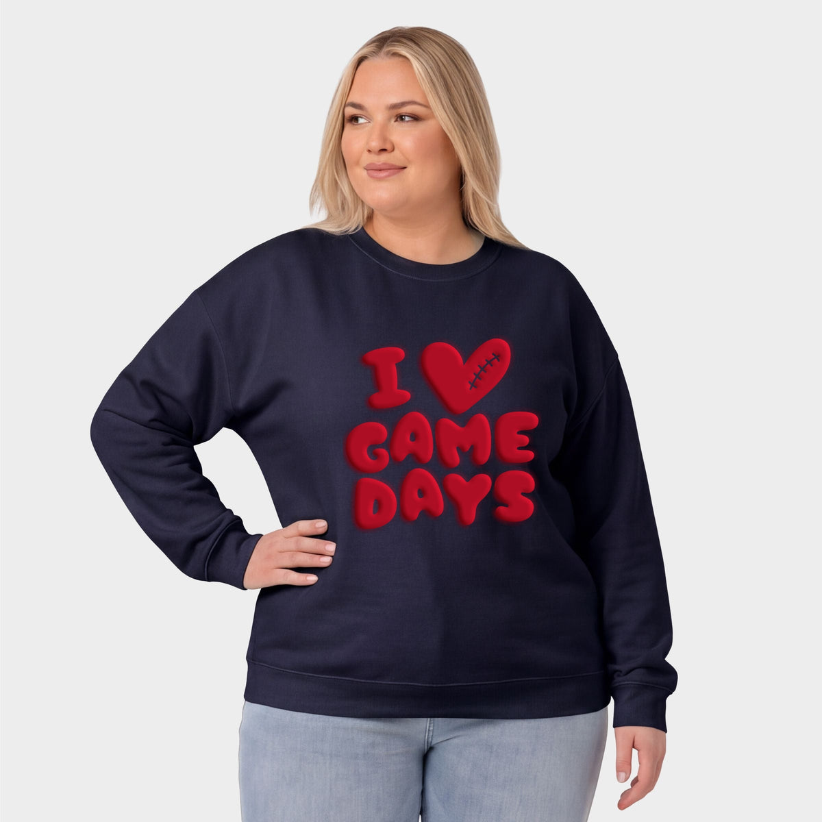 I Love Game Days Puff Print -  Women's Plus Sized Graphic Sweatshirt