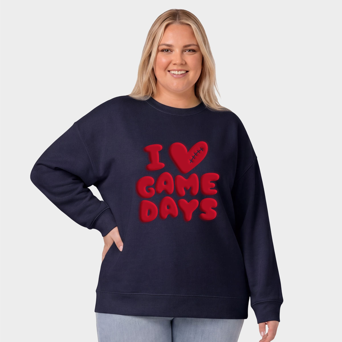 I Love Game Days Puff Print -  Women's Plus Sized Graphic Sweatshirt