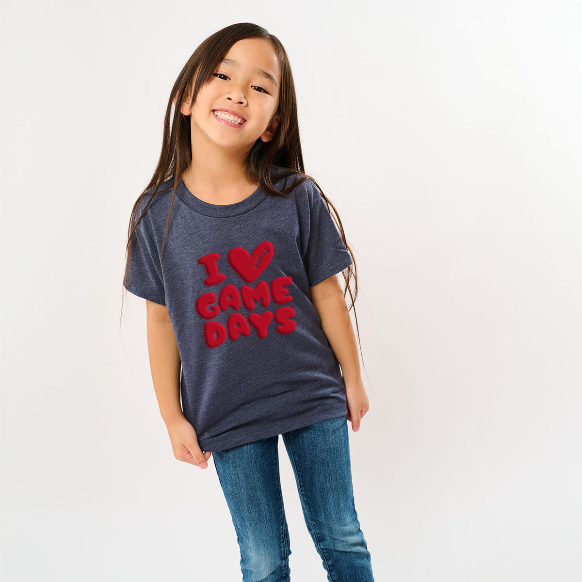 I Love Game Days Puff Print - Youth Short Sleeve Graphic T-Shirt