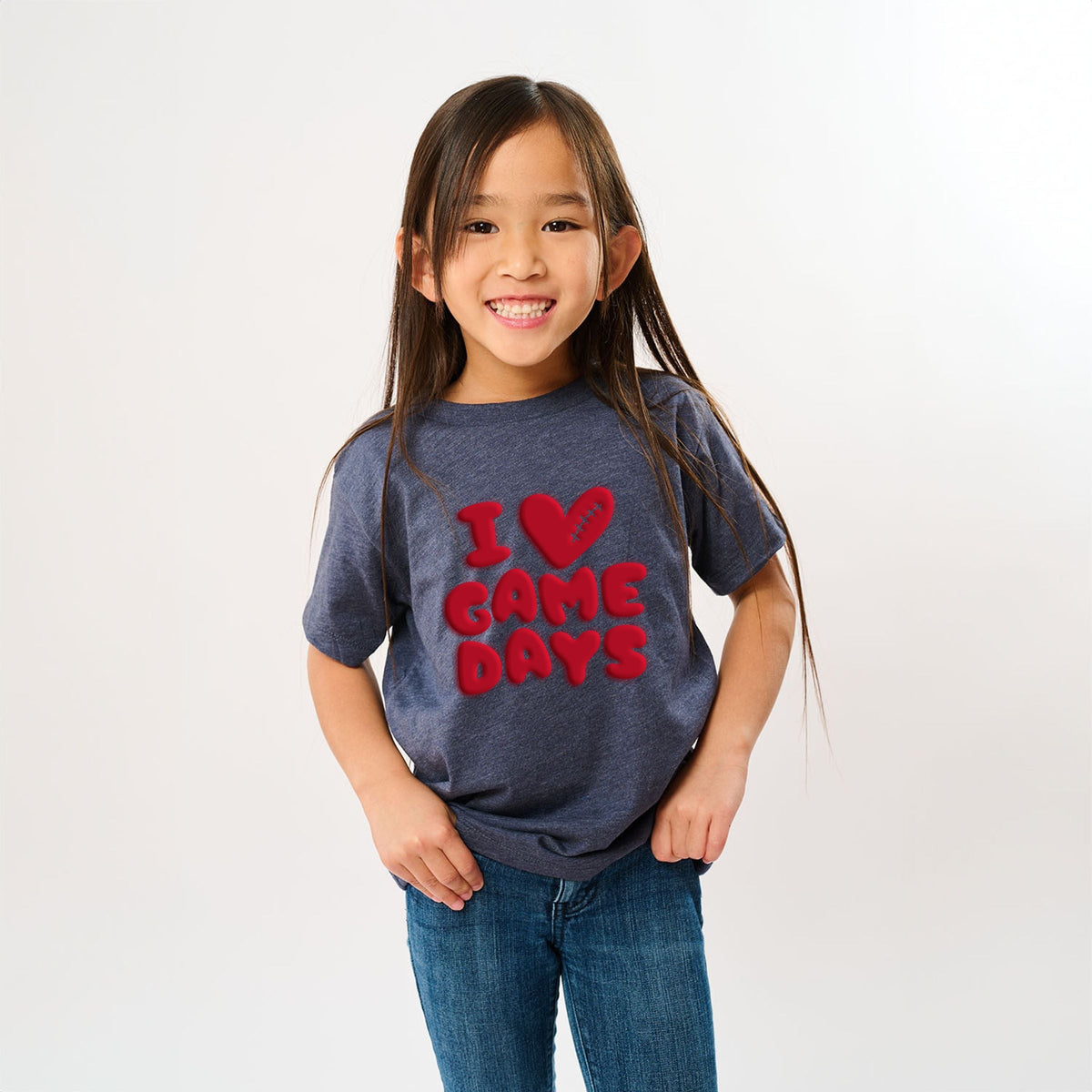 I Love Game Days Puff Print - Youth Short Sleeve Graphic T-Shirt