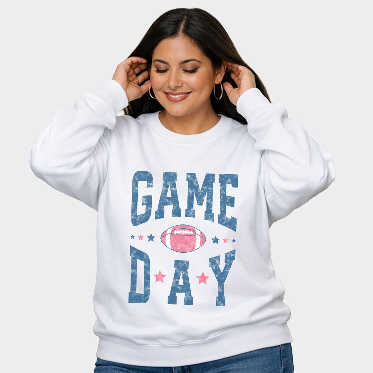 Game Day Blue Distressed -  Women's Plus Sized Graphic Sweatshirt