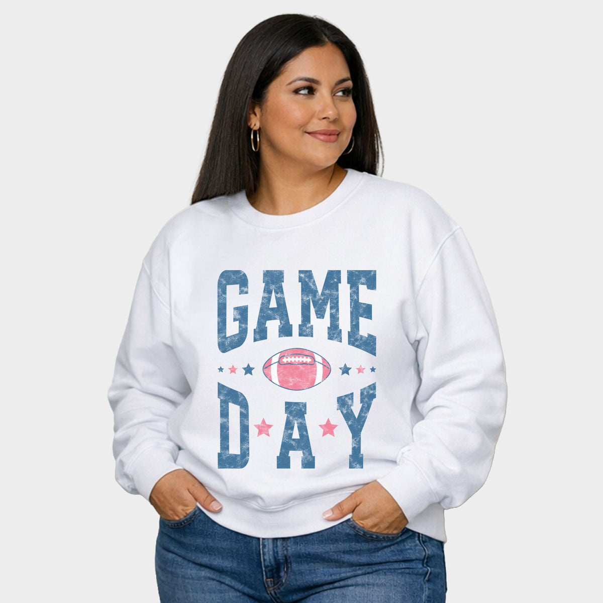 Game Day Blue Distressed -  Women's Plus Sized Graphic Sweatshirt
