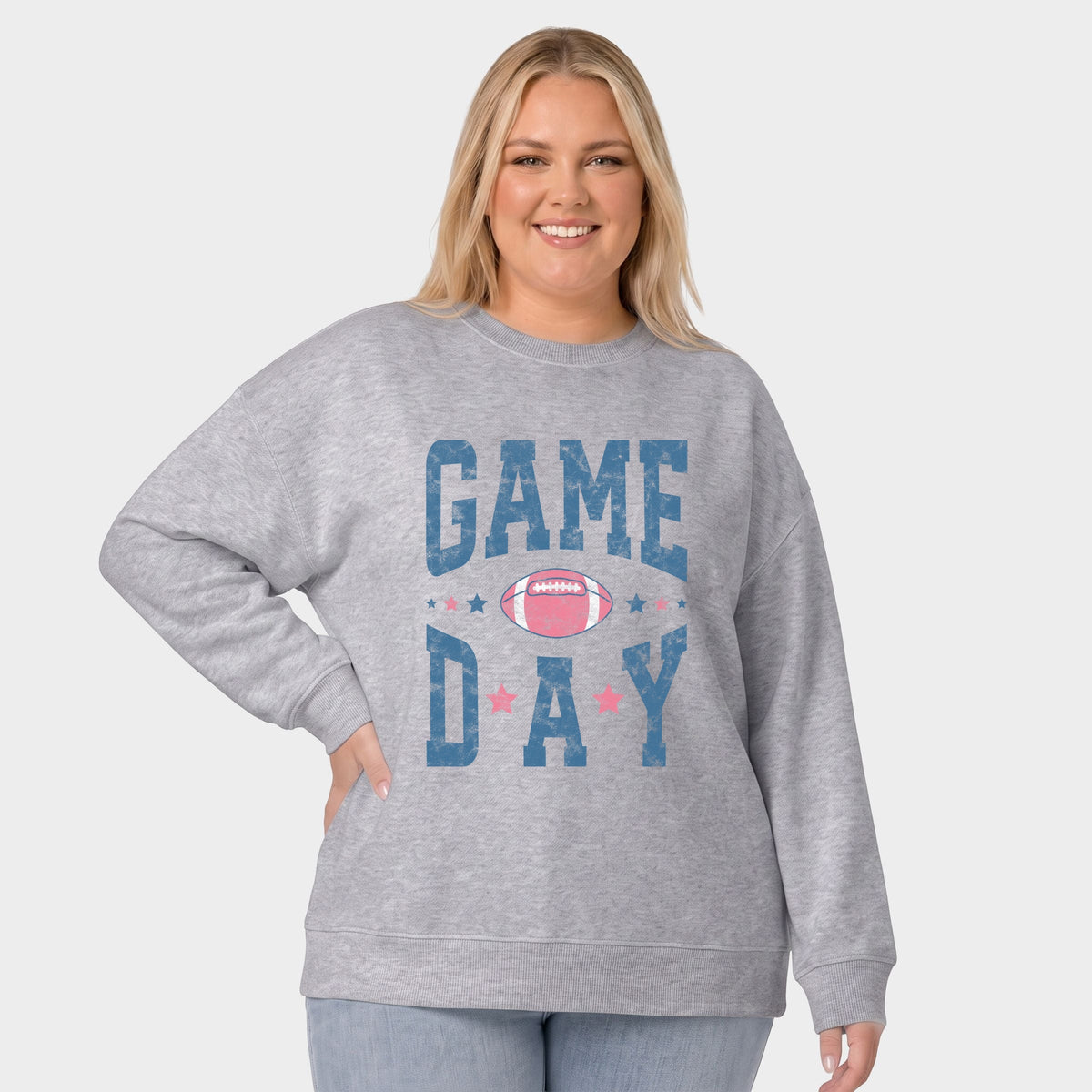 Game Day Blue Distressed -  Women's Plus Sized Graphic Sweatshirt
