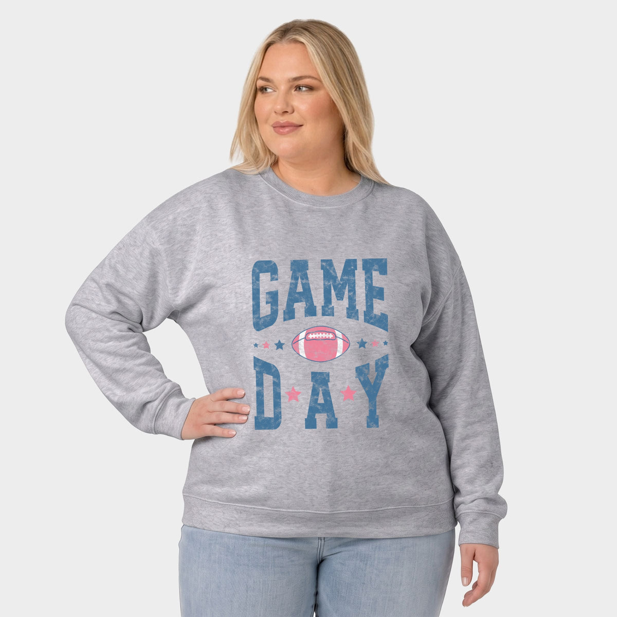 Game Day Blue Distressed -  Women's Plus Sized Graphic Sweatshirt