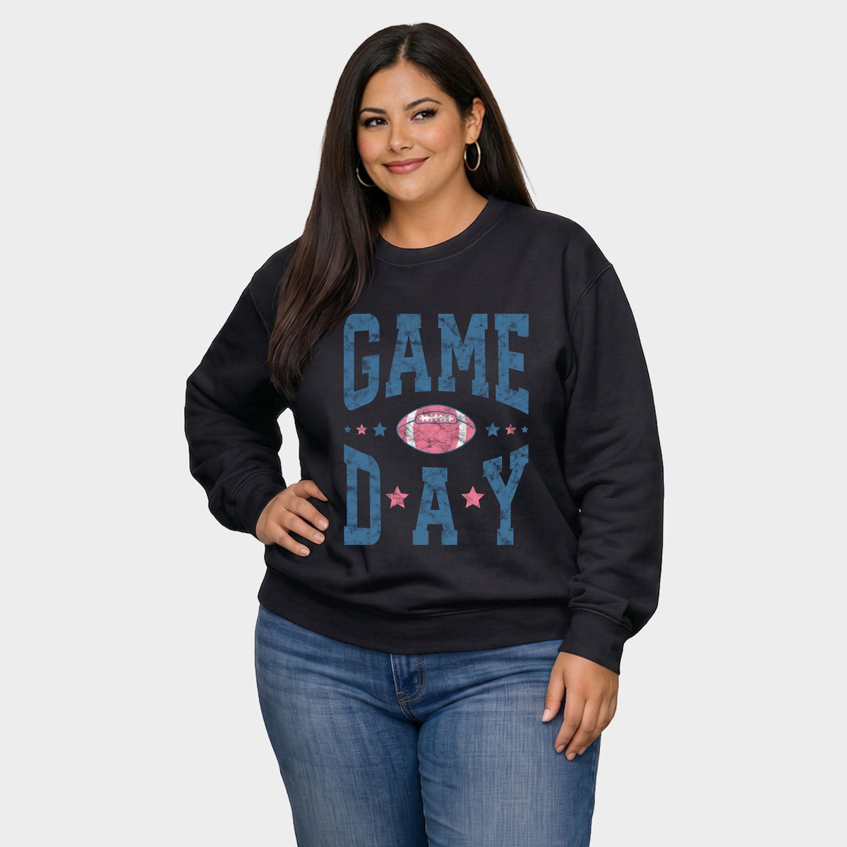 Game Day Blue Distressed -  Women's Plus Sized Graphic Sweatshirt