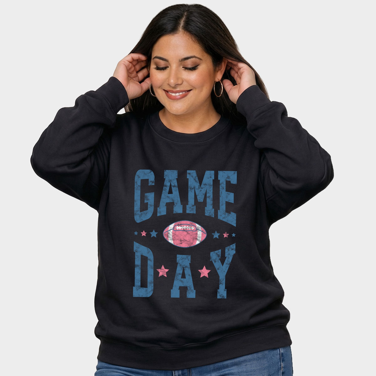 Game Day Blue Distressed -  Women's Plus Sized Graphic Sweatshirt