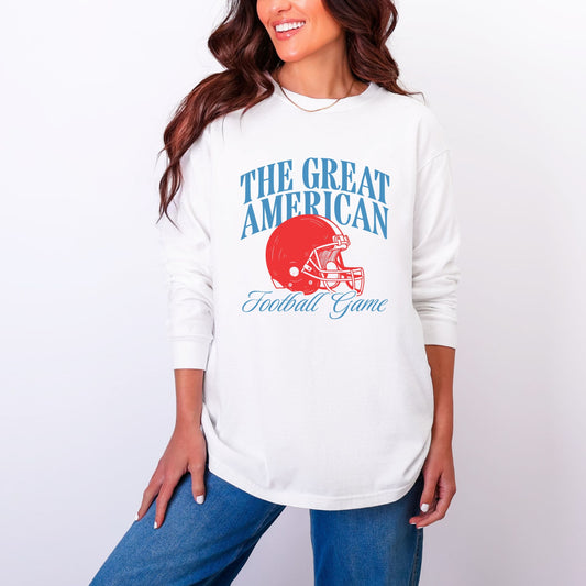 The Great American Football Game - Women's Garment Dyed Long Sleeve Graphic T-Shirt