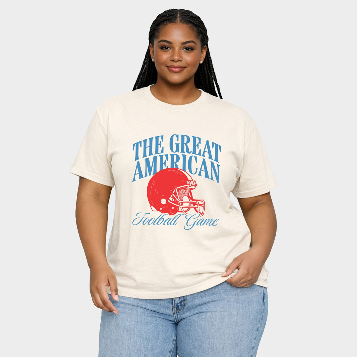 The Great American Football Game - Women's Plus Sized Garment Dyed Graphic T-Shirt