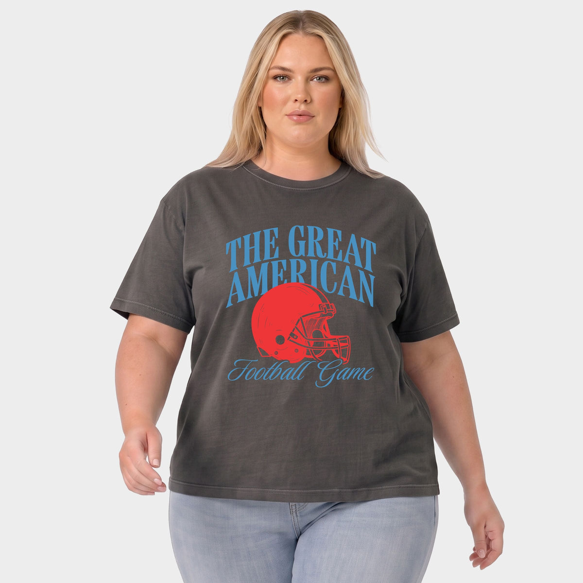 The Great American Football Game - Women's Plus Sized Garment Dyed Graphic T-Shirt
