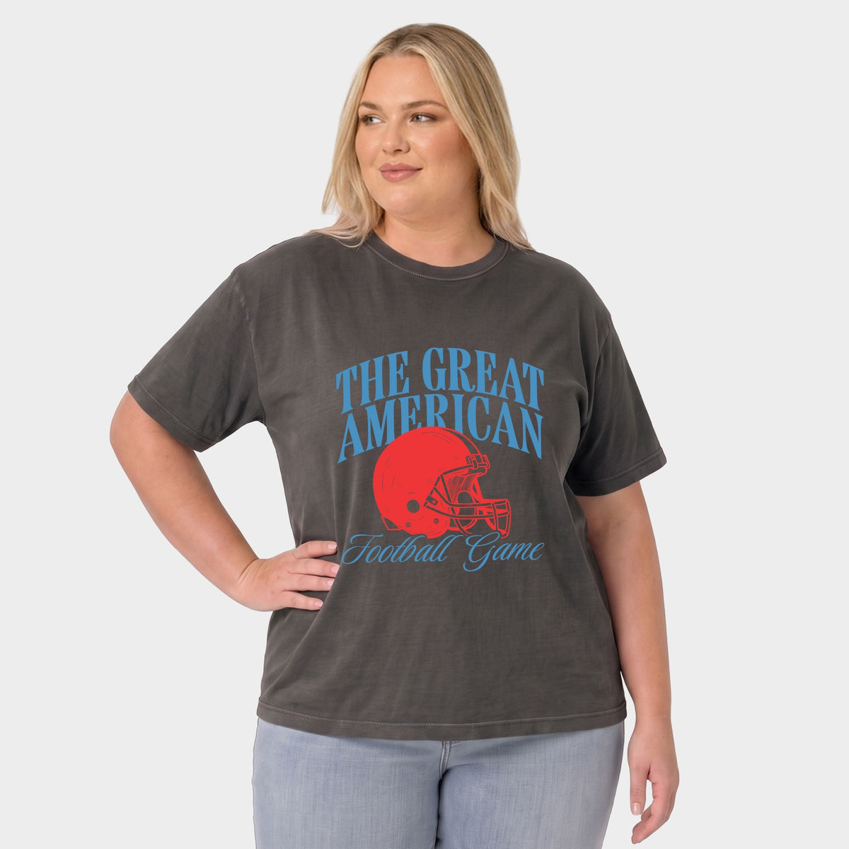 The Great American Football Game - Women's Plus Sized Garment Dyed Graphic T-Shirt