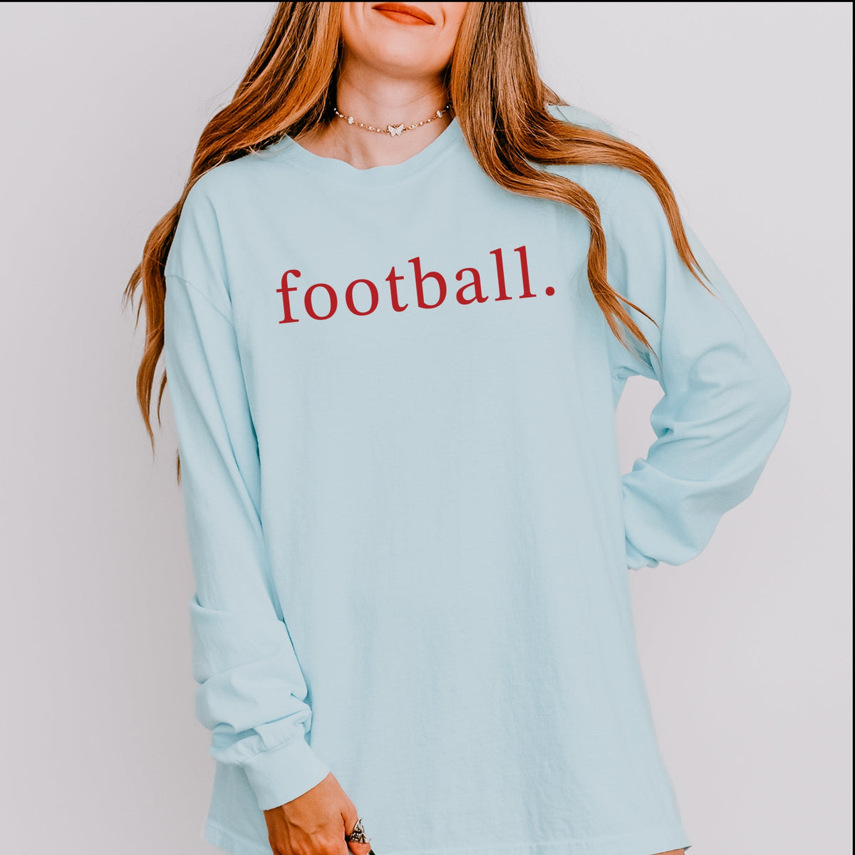 Football Typewriter - Women's Garment Dyed Long Sleeve Graphic T-Shirt