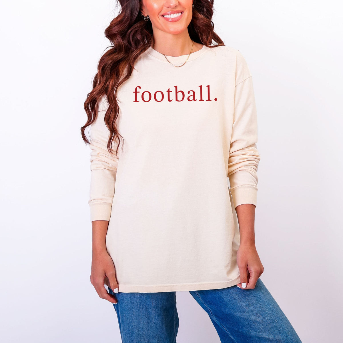 Football Typewriter - Women's Garment Dyed Long Sleeve Graphic T-Shirt