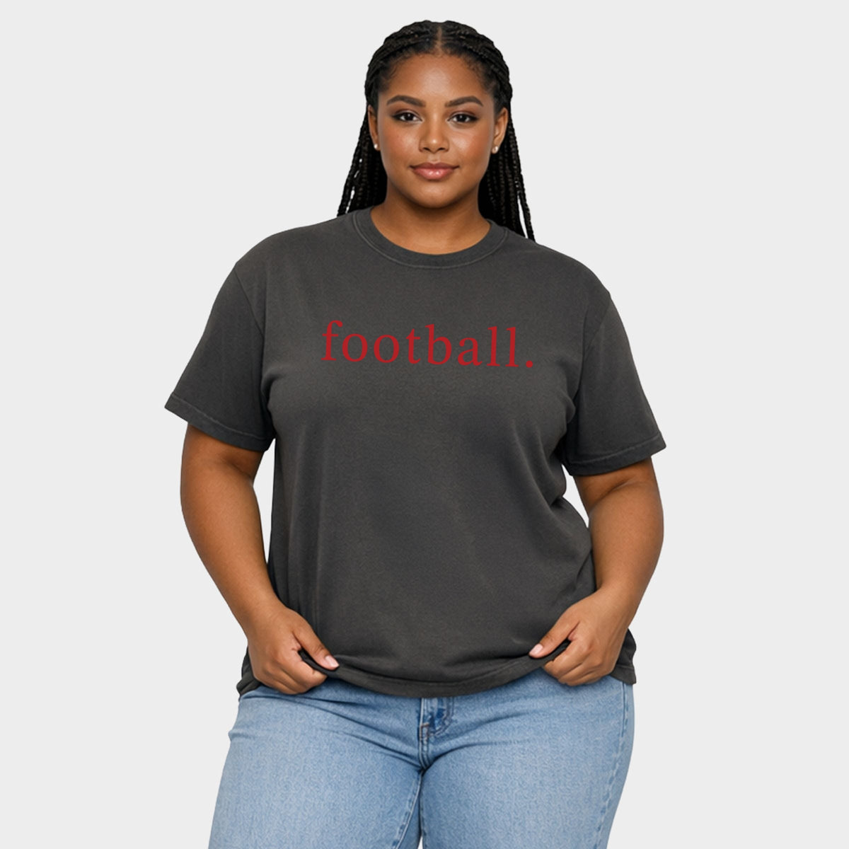 Football Typewriter - Women's Plus Sized Garment Dyed Graphic T-Shirt