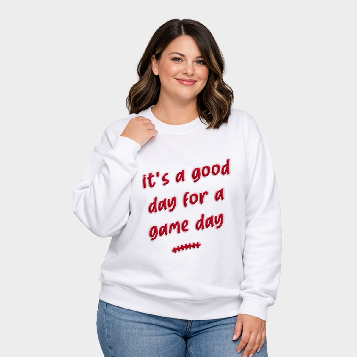 It's A Good Day For A Game Day Puff Print -  Women's Plus Sized Graphic Sweatshirt