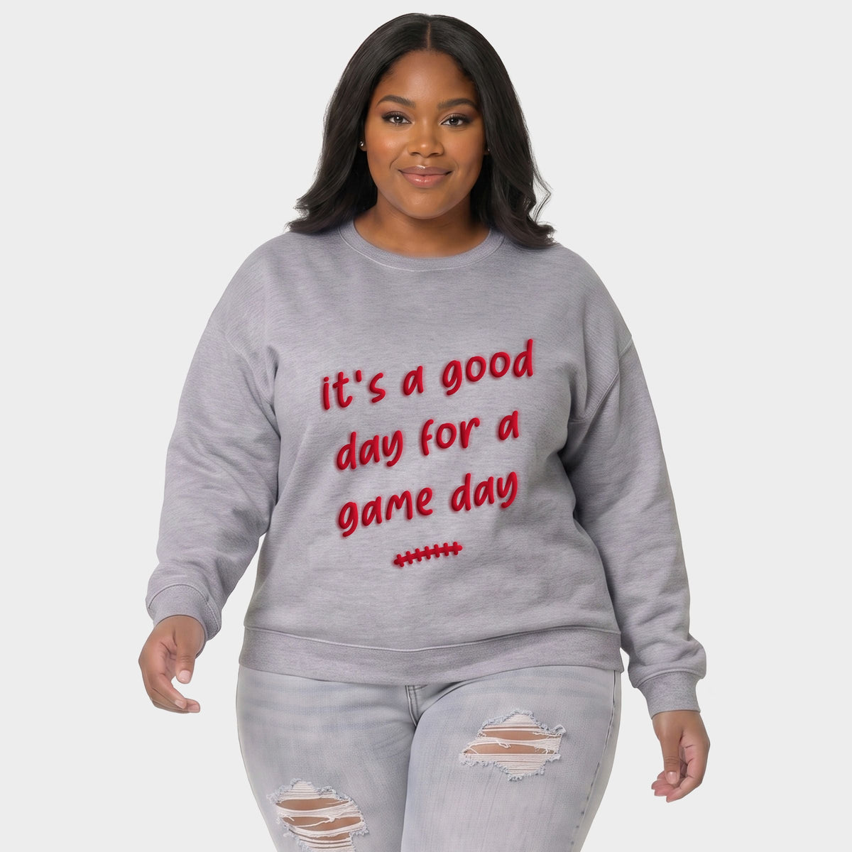 It's A Good Day For A Game Day Puff Print -  Women's Plus Sized Graphic Sweatshirt