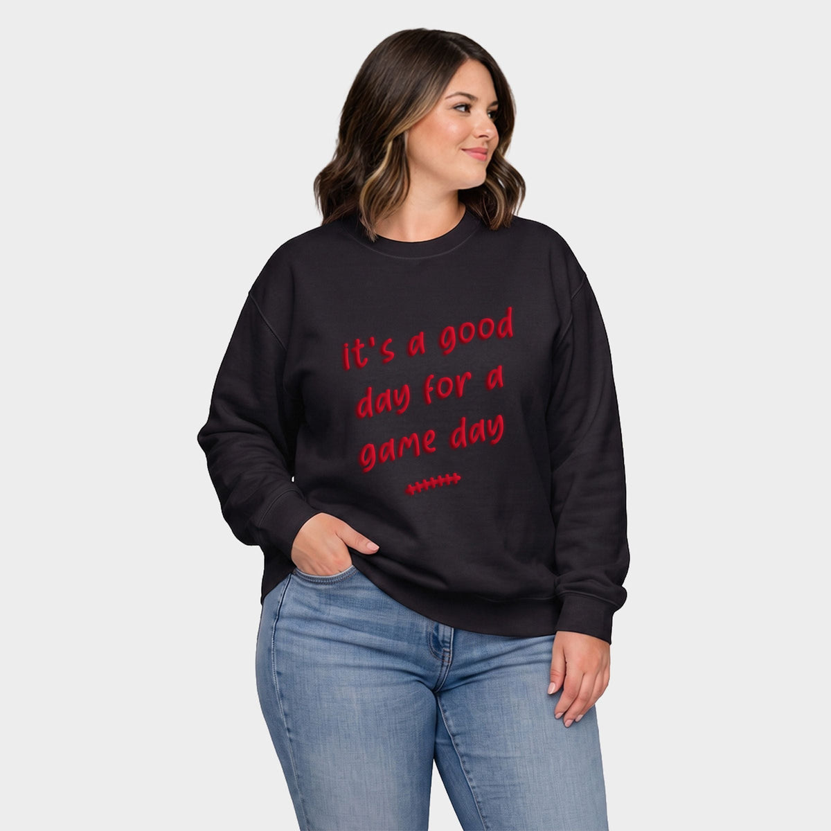 It's A Good Day For A Game Day Puff Print -  Women's Plus Sized Graphic Sweatshirt