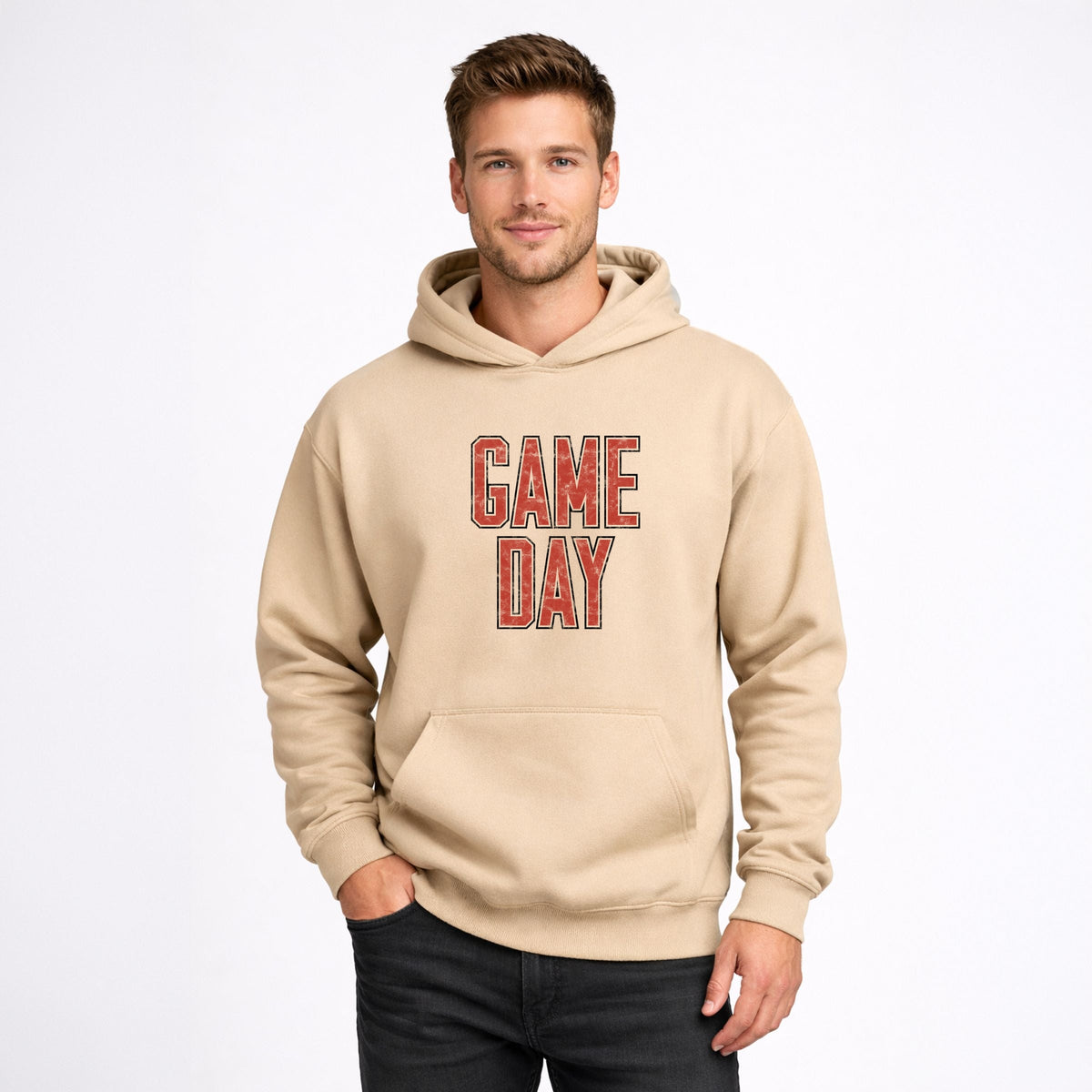 Game Day Outlined Distressed - Men's Graphic Hoodie