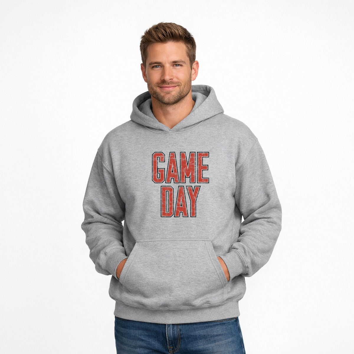 Game Day Outlined Distressed - Men's Graphic Hoodie