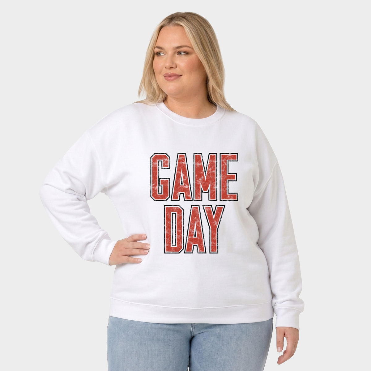 Game Day Outlined Distressed -  Women's Plus Sized Graphic Sweatshirt