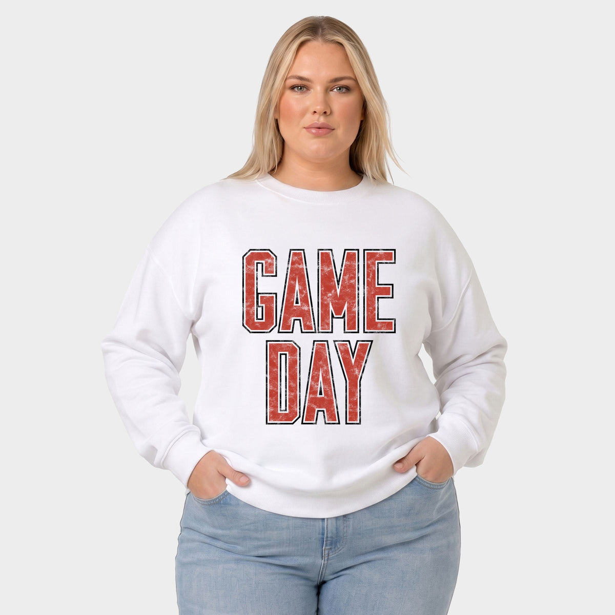 Game Day Outlined Distressed -  Women's Plus Sized Graphic Sweatshirt