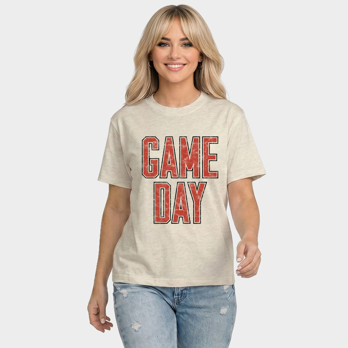 Game Day Outlined Distressed - Women's Relaxed Boxy Tee