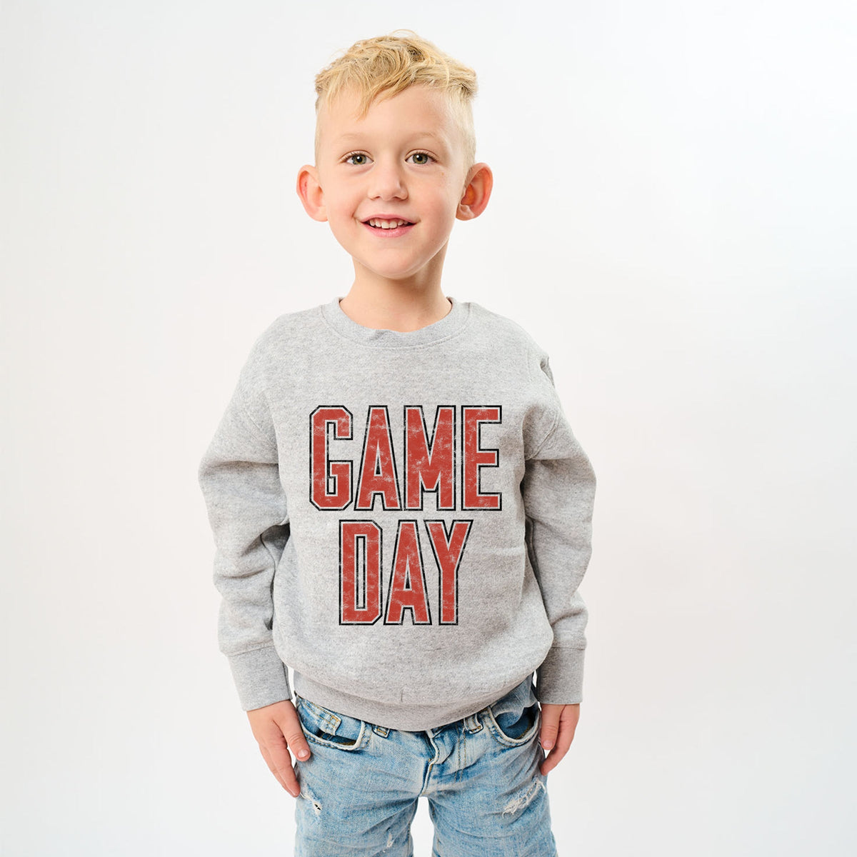 Game Day Outlined Distressed - Youth Graphic Sweatshirt