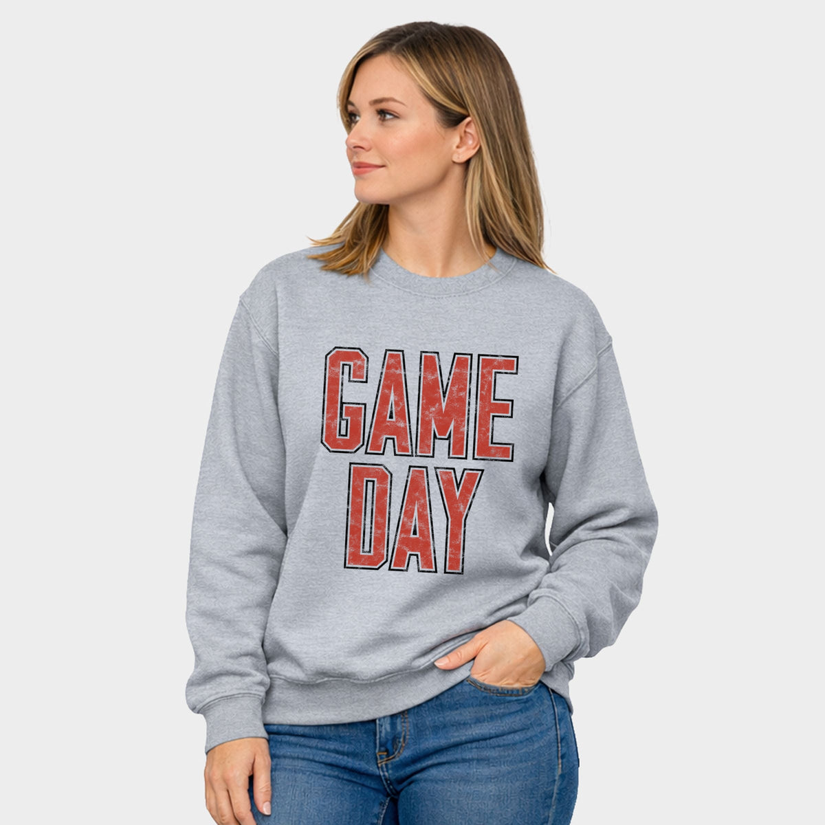 Game Day Outlined Distressed -  Women's Graphic Sweatshirt