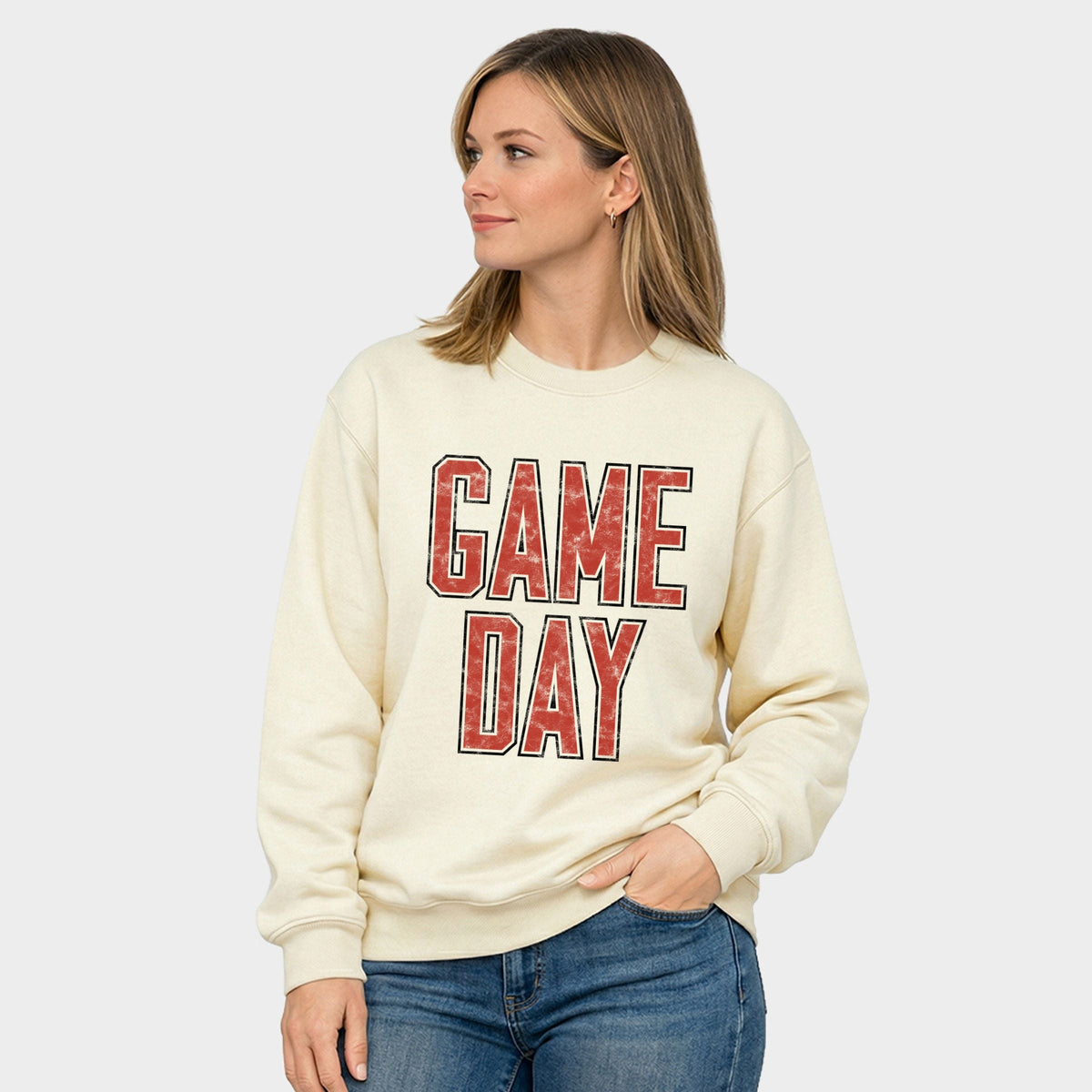 Game Day Outlined Distressed -  Women's Graphic Sweatshirt