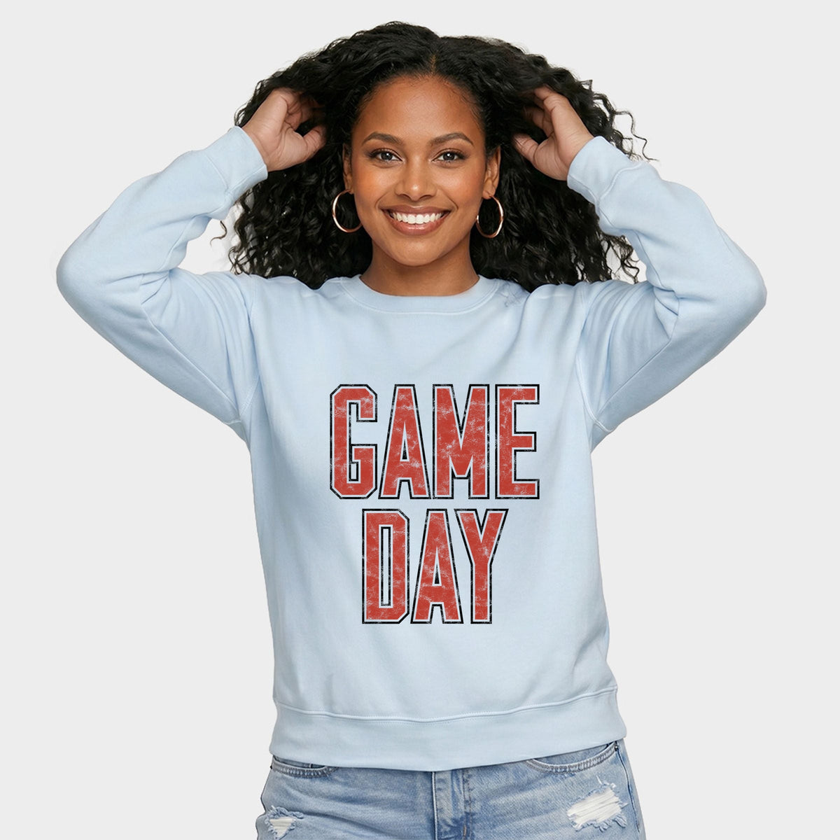 Game Day Outlined Distressed -  Women's Graphic Sweatshirt